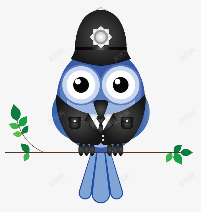 小鸟警察帽png免抠素材_新图网 https://ixintu.com 制服 威严 小鸟 帽子 树枝 蓝色 警察 警察帽