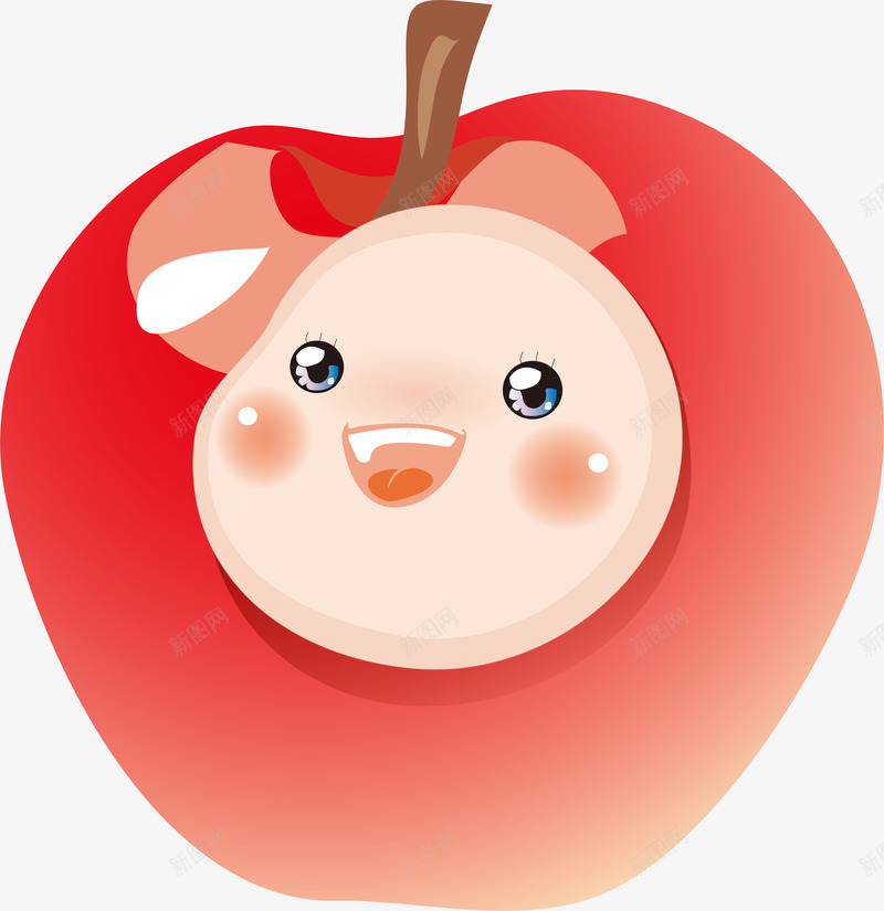 卡通创意水果可爱娃娃脸苹果矢量图ai免抠素材_新图网 https://ixintu.com 什锦水果 各种水果 水果 矢量水果 绿色水果 绿色食品 超市水果 高清水果 矢量图