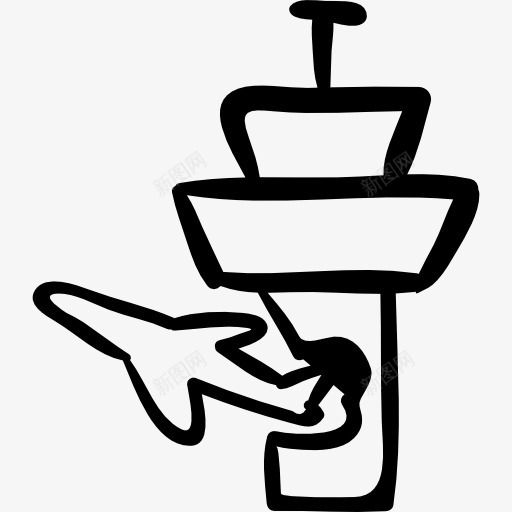 飞机和机场塔台的轮廓图标png_新图网 https://ixintu.com 塔 手绘 旅游 机场 航空 运输 飞机 飞行