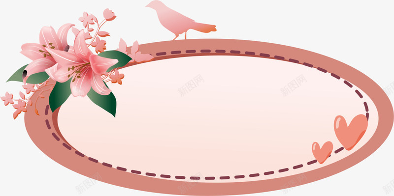 花卉边框png免抠素材_新图网 https://ixintu.com AI 卡通 小鸟 爱心 粉色 线条 花卉 花朵 边框