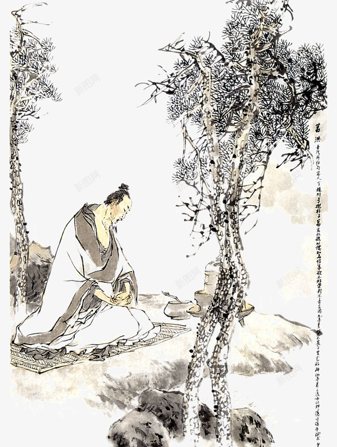 古代人物画png免抠素材_新图网 https://ixintu.com 中国人物画 人物肖像写意 传统国画人物 写意人物画 道教人物画