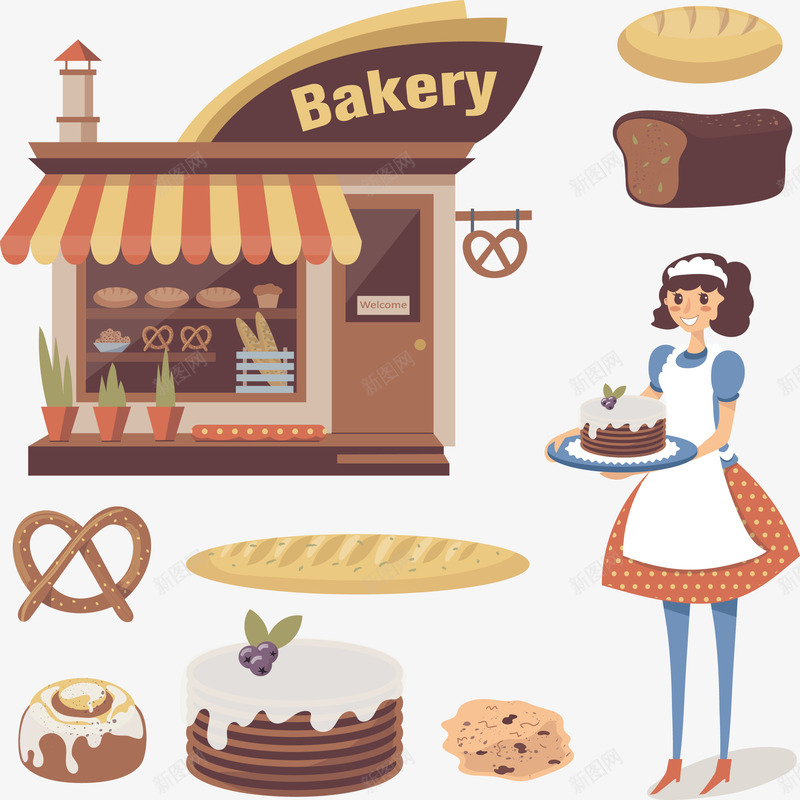 面包店与面包矢量图eps免抠素材_新图网 https://ixintu.com 店面 矢量店面 面包 面包PNG 面包店 面包店铺 矢量图