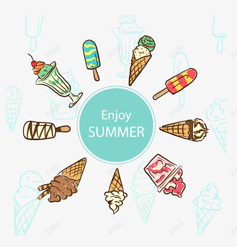 彩绘夏季雪糕png免抠素材_新图网 https://ixintu.com 冰棒 圣代 夏季 芭菲 雪糕