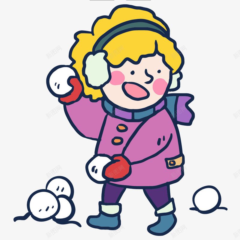 打雪仗的女孩png免抠素材_新图网 https://ixintu.com 保暖 冬季 女孩 打雪仗 棉服 白色的 雪球