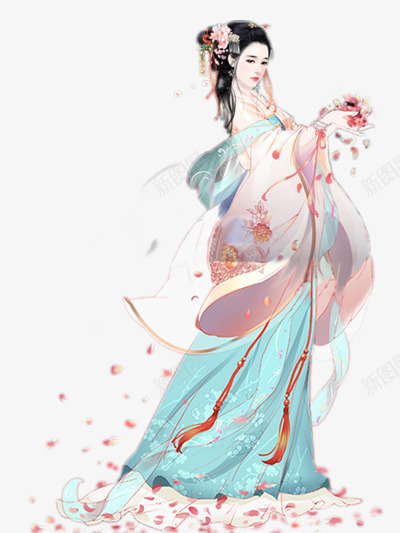 手绘古代女子png免抠素材_新图网 https://ixintu.com 手绘 插画 装饰