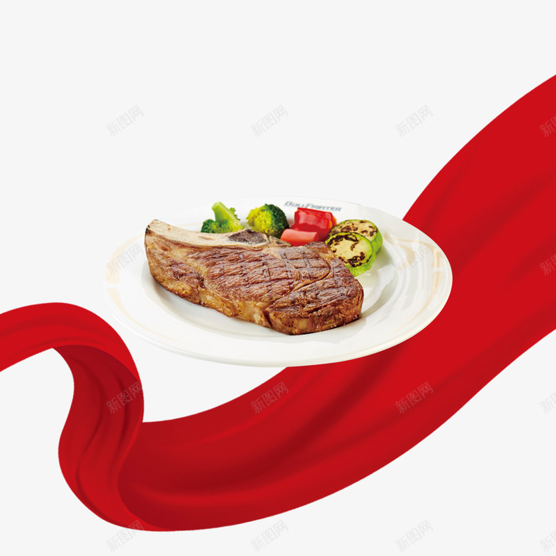 西餐牛排png免抠素材_新图网 https://ixintu.com 牛扒 红丝带 美食 西餐 餐饮