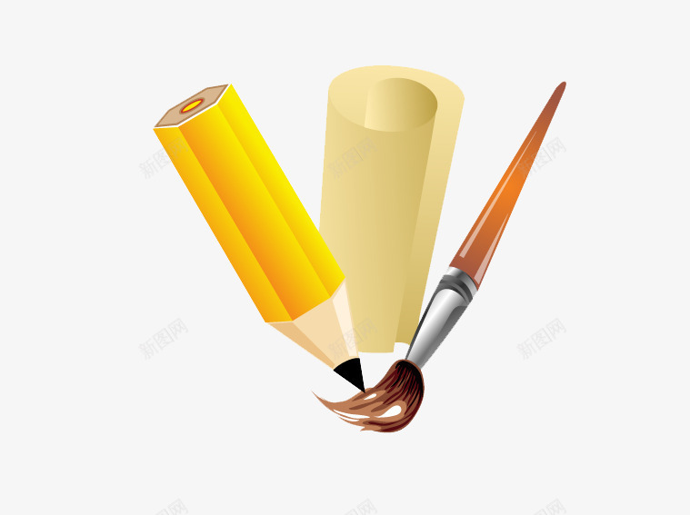 画笔和毛笔组合png免抠素材_新图网 https://ixintu.com 毛笔 画笔 矢量铅笔 纸笔 铅笔