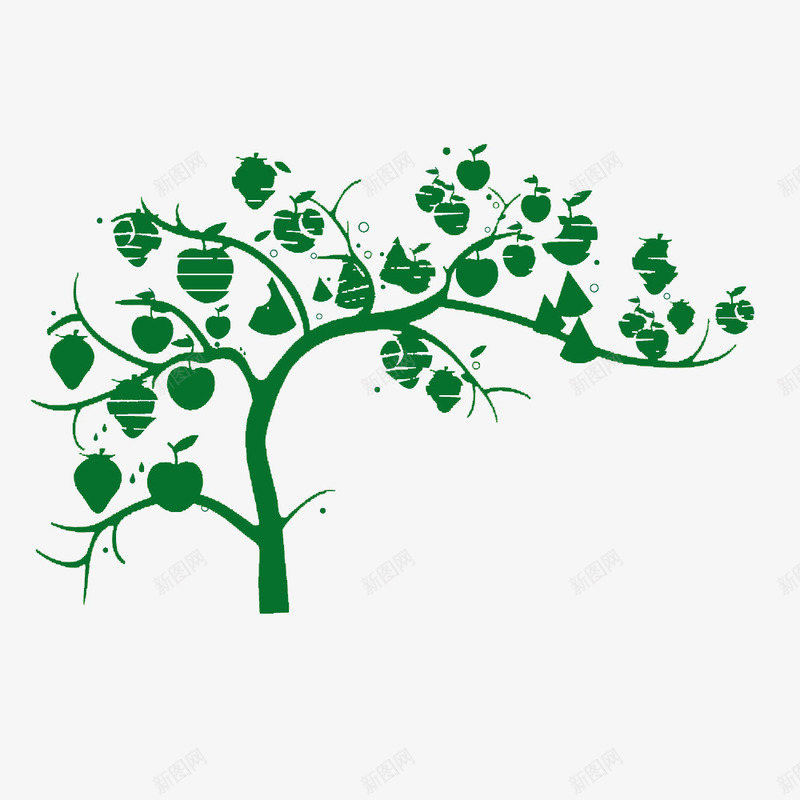结满苹果的树绿色剪影png免抠素材_新图网 https://ixintu.com 剪影 树 绿色 苹果