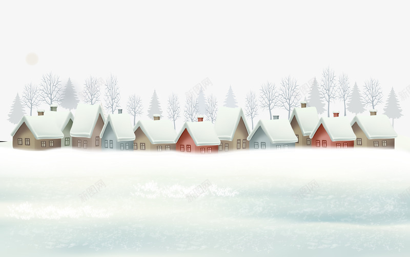 山中的雪地和房屋png免抠素材_新图网 https://ixintu.com 冬季 房屋 松树 雪地