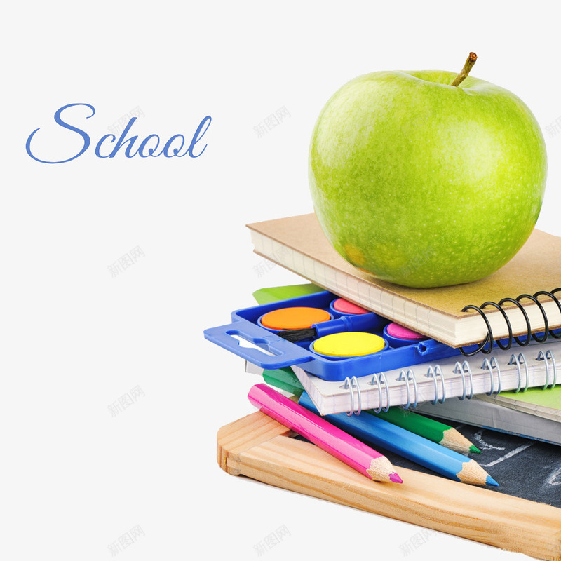 学校课桌png免抠素材_新图网 https://ixintu.com 学校 笔记本 绘画笔 课桌 青苹果