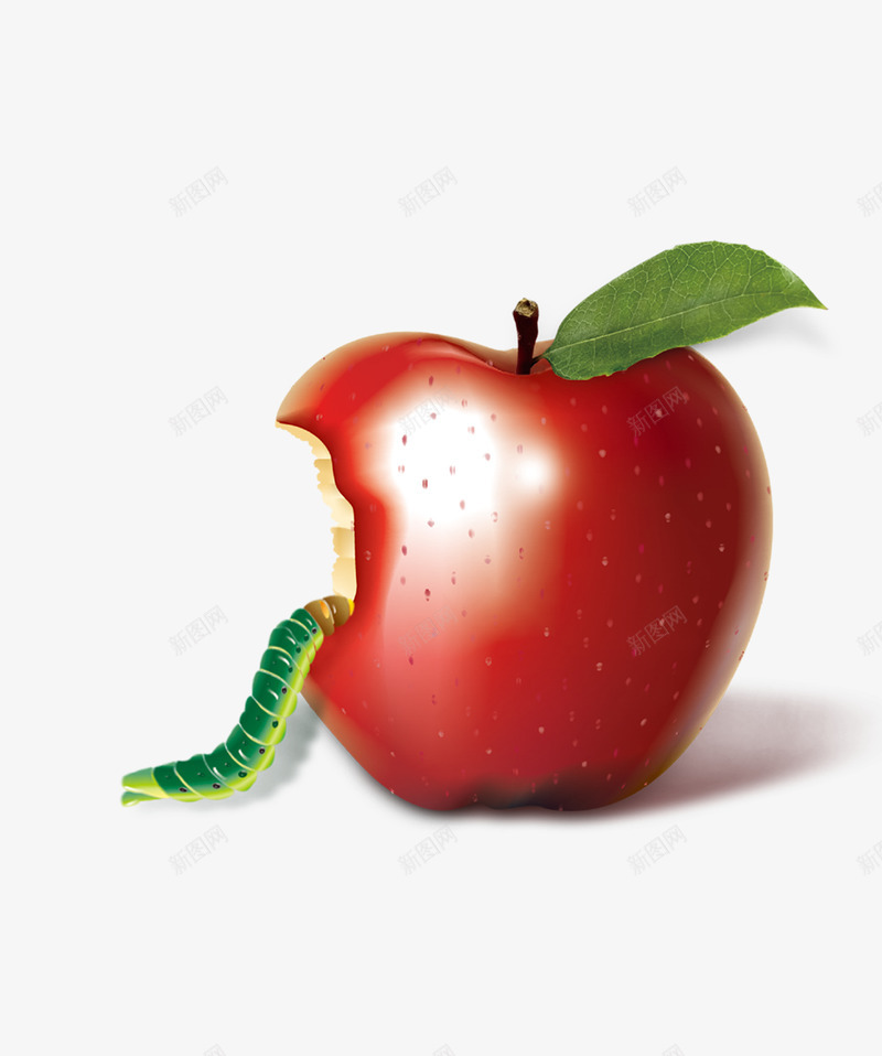 苹果上的小青虫png免抠素材_新图网 https://ixintu.com PNG 树叶 苹果 虫子