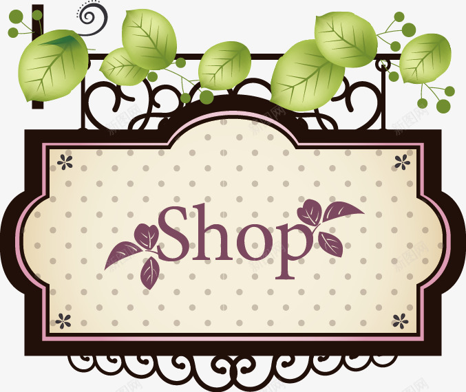 店铺挂牌装饰矢量图ai免抠素材_新图网 https://ixintu.com 店铺 挂牌 植物 欧式 欧式花纹 装饰 矢量图