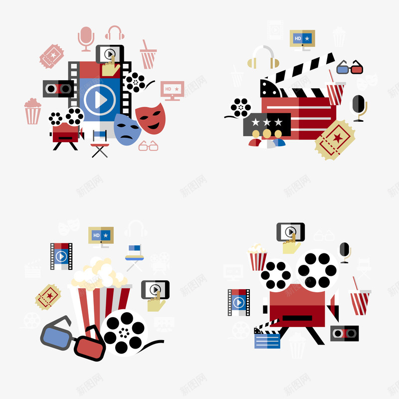 电影票png免抠素材_新图网 https://ixintu.com PNG免抠图下载 戏剧 扁平 爆米花 舞台 装饰
