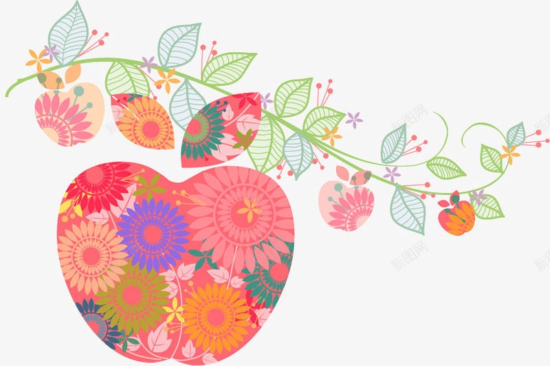 手绘素雅苹果花朵藤蔓装饰图png免抠素材_新图网 https://ixintu.com 创意 叶子 圆形 手绘 树叶 矢量素材 素描花朵 花卉 花朵 藤蔓图案