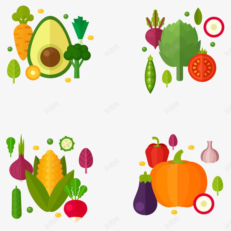 扁平化蔬菜美食矢量图eps免抠素材_新图网 https://ixintu.com 南瓜 卡通蔬菜 扁平化蔬菜 玉米 矢量蔬菜 美食 蔬菜 矢量图