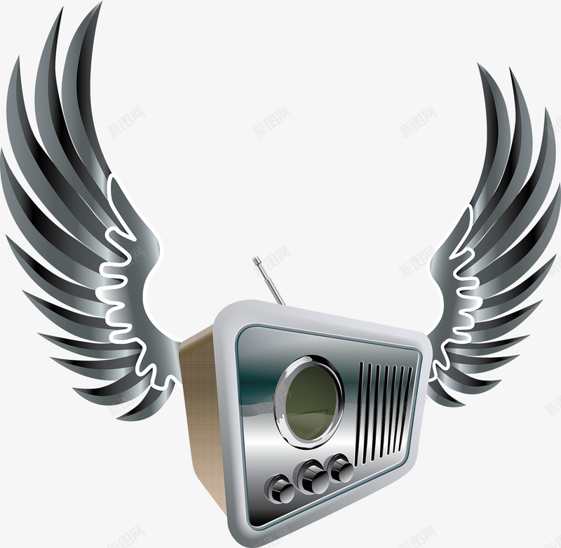 银色带翅膀的音箱png免抠素材_新图网 https://ixintu.com 录音机 简约 翅膀 银色 音箱