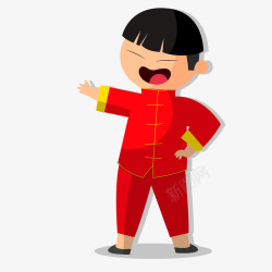 创意中国风红色衣服的小男孩素材