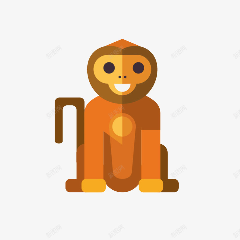 彩色色块猴子png免抠素材_新图网 https://ixintu.com 动物 卡通 平面 手绘 猴子 色块 黄色