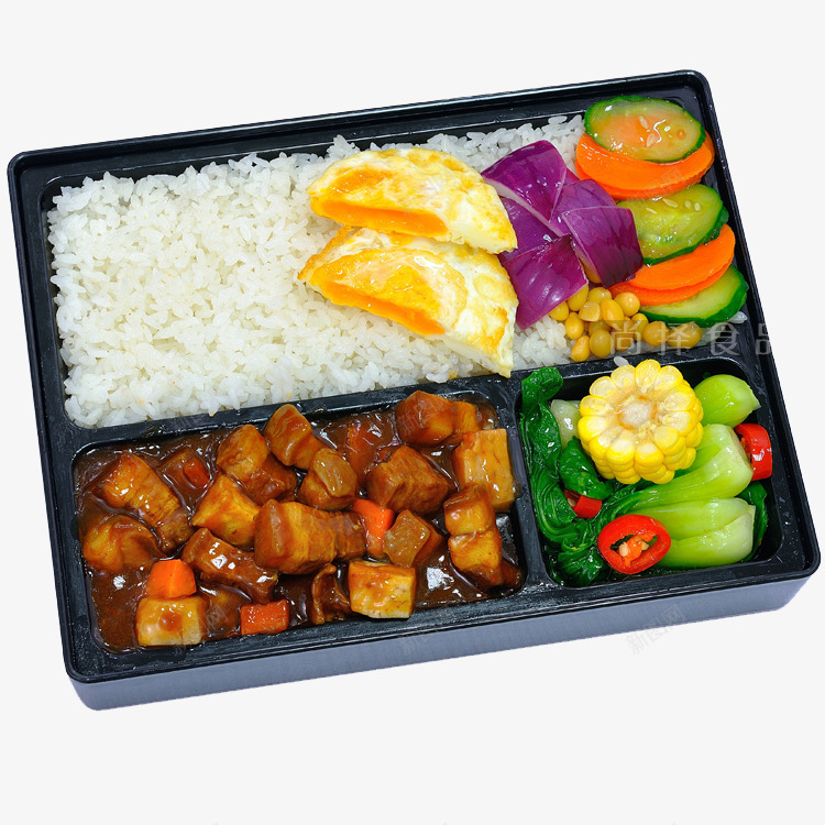 一盒盖浇饭png免抠素材_新图网 https://ixintu.com 米饭 红烧肉 蔬菜 辣椒