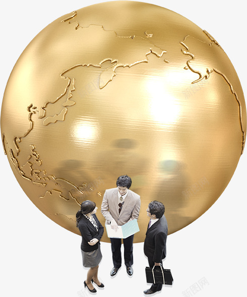 金色地球下的商务男女png免抠素材_新图网 https://ixintu.com 人物 创意地球 卡通地球 商务人物 商务男女 地球 金色地球