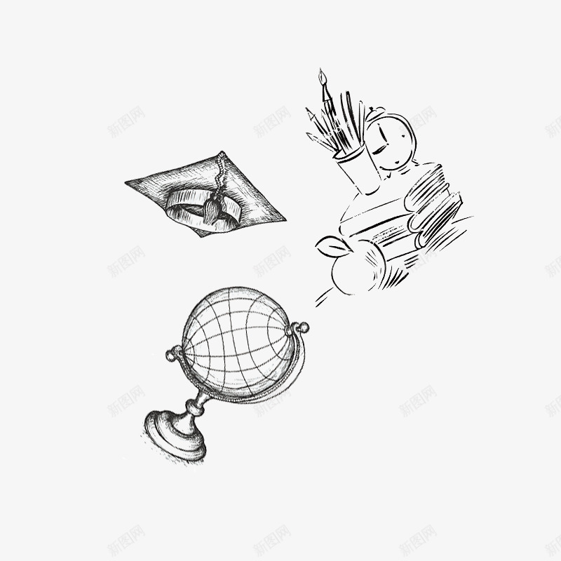 书本地球仪博士帽简笔画png免抠素材_新图网 https://ixintu.com 书本 博士帽 地球仪 简笔画