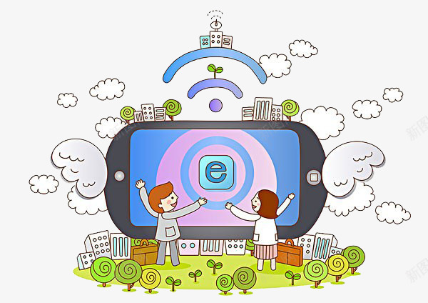 人和手机png免抠素材_新图网 https://ixintu.com 互联网 人 手机 翅膀