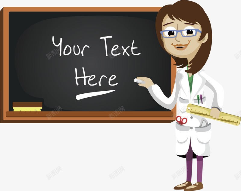 卡通老师教学矢量图eps免抠素材_新图网 https://ixintu.com 书本 名师 地球 尺子 教室 老师 黑板 矢量图