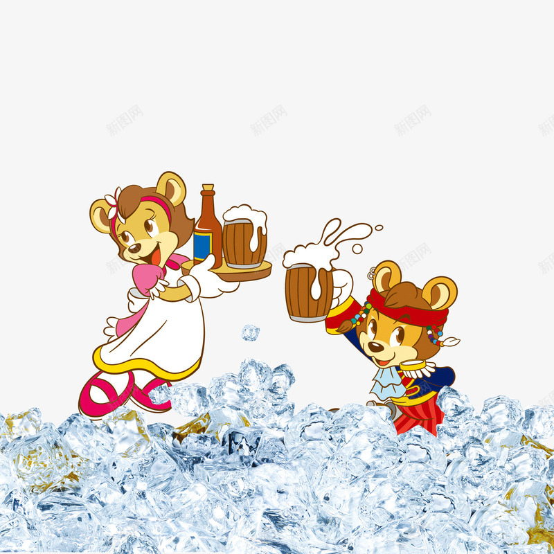 卡通啤酒冰块背景装饰图psd免抠素材_新图网 https://ixintu.com 卡通人物 啤酒冰块 喝啤酒 背景装饰图