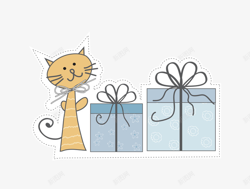 淡雅猫咪装饰图案矢量图ai免抠素材_新图网 https://ixintu.com 海报设计素材 淡雅颜色 猫咪 礼品盒 矢量图