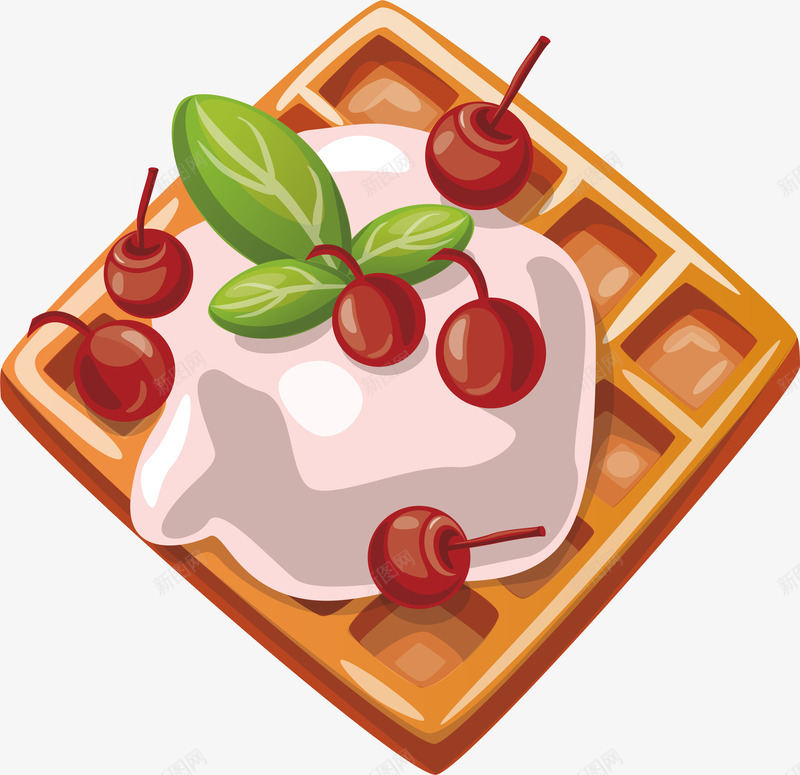 樱桃奶油华夫饼png免抠素材_新图网 https://ixintu.com 华夫饼 奶油 奶油华夫饼 樱桃 矢量png