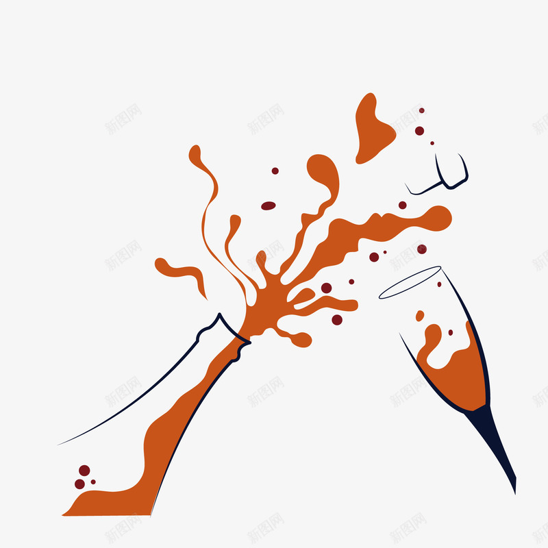 手绘酒和酒杯矢量图eps免抠素材_新图网 https://ixintu.com 喷溅的酒 酒 酒杯 酒瓶 矢量图
