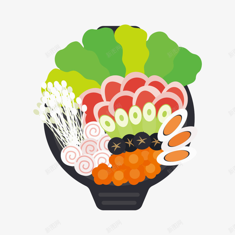 一个黑色篮子里的蔬菜矢量图eps免抠素材_新图网 https://ixintu.com 新鲜食物 火锅 矢量蔬菜 篮子 蔬菜 食物 黑色篮子 矢量图