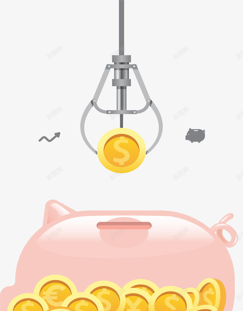 机械臂存钱理财png免抠素材_新图网 https://ixintu.com 小猪存钱罐 机械臂 矢量素材 粉色小猪 金融