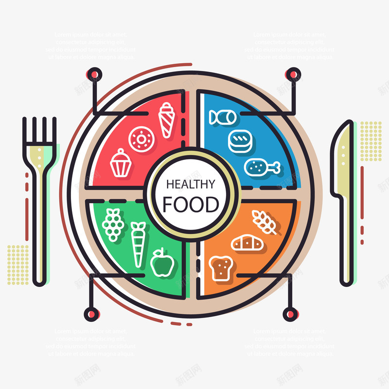 健康食品信息png免抠素材_新图网 https://ixintu.com 冰淇淋 刀叉 小刀 胡萝卜 苹果 葡萄 蛋糕 鱼