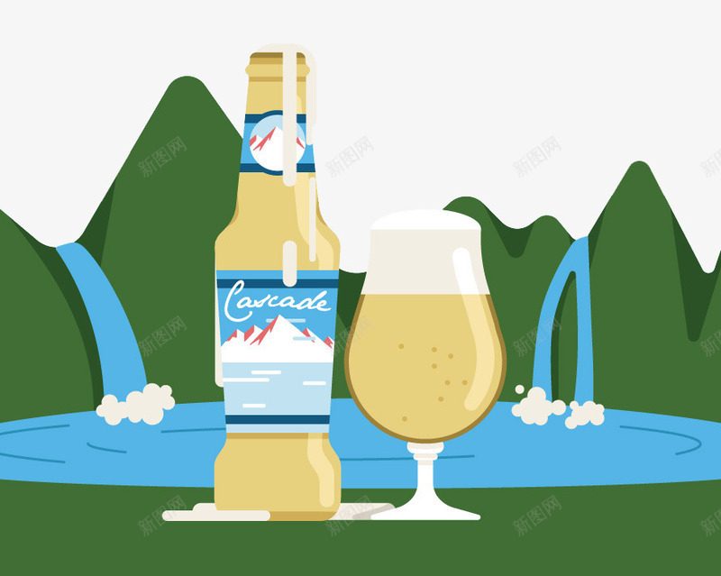 瓶中的啤酒png免抠素材_新图网 https://ixintu.com 杯中的啤酒 流水 绿山