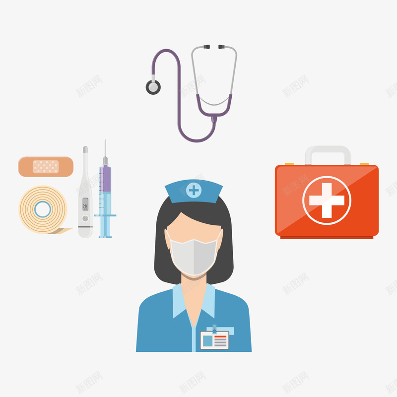 手绘女护士医务用品矢量图ai免抠素材_新图网 https://ixintu.com 医务用品 卡通女性形象 卡通护士 护士矢量 矢量风格 矢量图