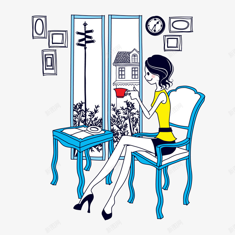 手绘喝下午茶的女性人物矢量图ai免抠素材_新图网 https://ixintu.com 下午茶 人物设计 卡通 女性 手绘 插画设计 矢量图