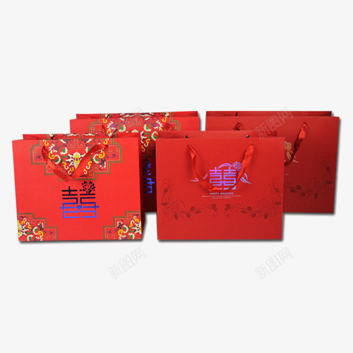 婚庆礼品袋png免抠素材_新图网 https://ixintu.com 婚庆 礼品袋 红色 结婚 袋子