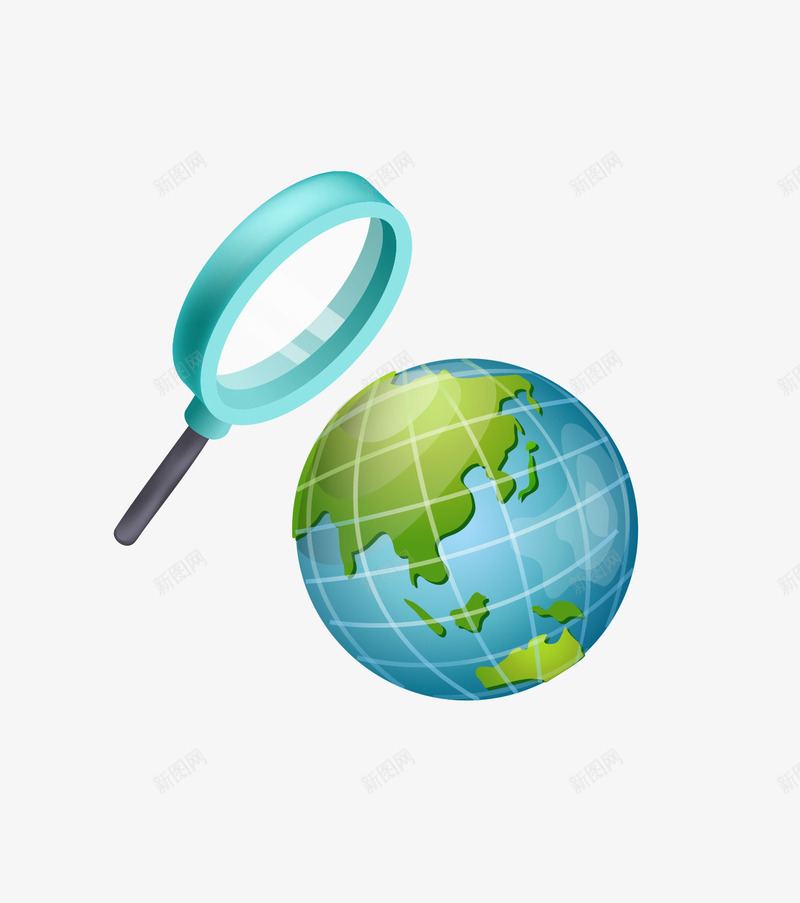 放大镜和地球卡通图png免抠素材_新图网 https://ixintu.com 卡通 地图板块 地球 学习用具 放大镜 漂浮的