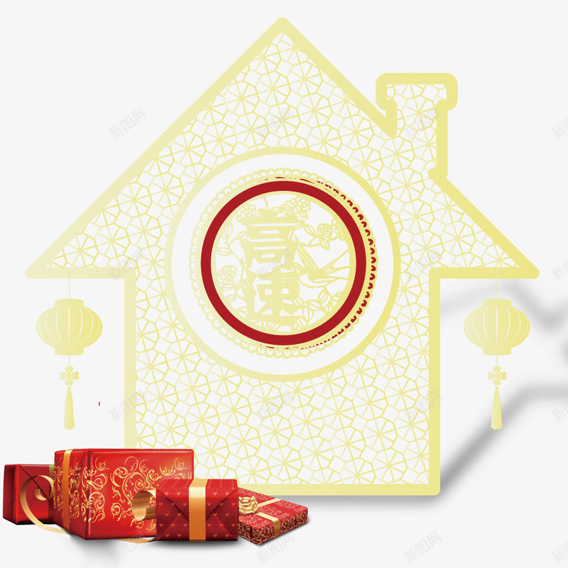 新年镂空房子礼品png免抠素材_新图网 https://ixintu.com 房子 新年 礼品 镂空