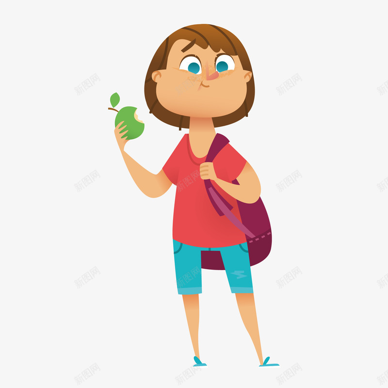吃苹果的女孩矢量图ai免抠素材_新图网 https://ixintu.com 中小学生开学日 卡通 女孩 学生 苹果 返校 矢量图