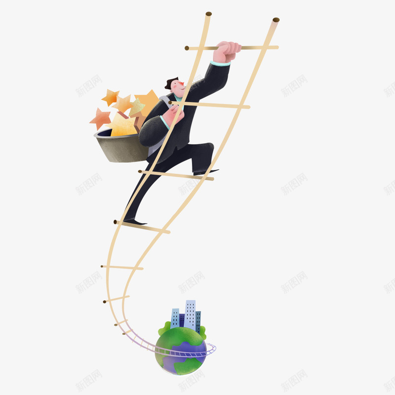 卡通星星地球梯子商务会计png免抠素材_新图网 https://ixintu.com 卡通 商务会计 地球 星星 梯子