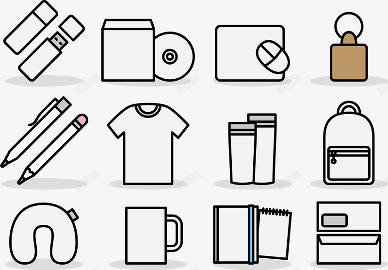 日常生活用品图标png_新图网 https://ixintu.com 书包 光盘 衣服 铅笔 鼠标
