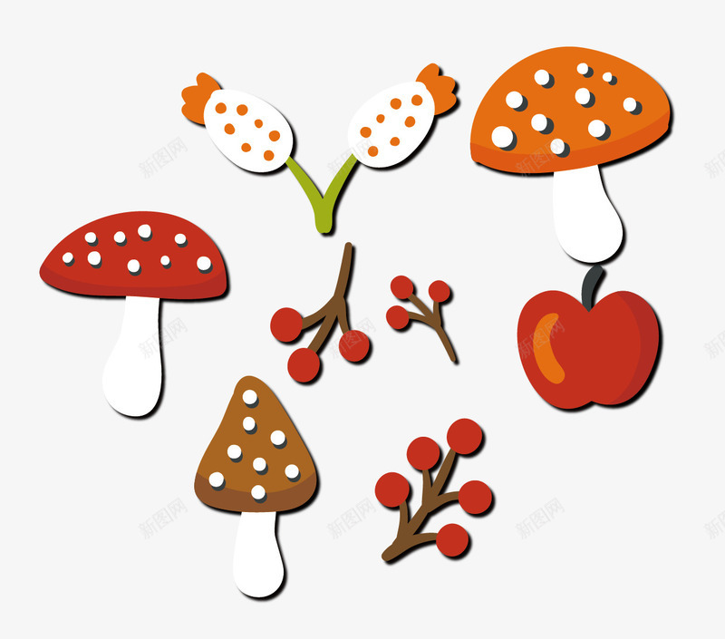 卡通蘑菇樱桃苹果png免抠素材_新图网 https://ixintu.com 卡通 樱桃 苹果 蘑菇
