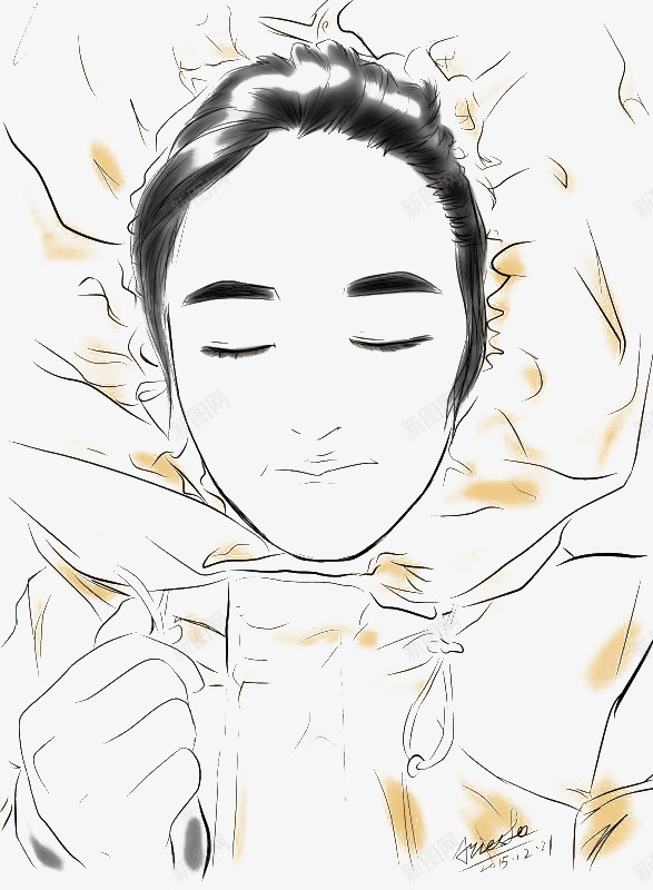 手绘睡觉的女生png免抠素材_新图网 https://ixintu.com 人像 唯美 女性 手绘 插画