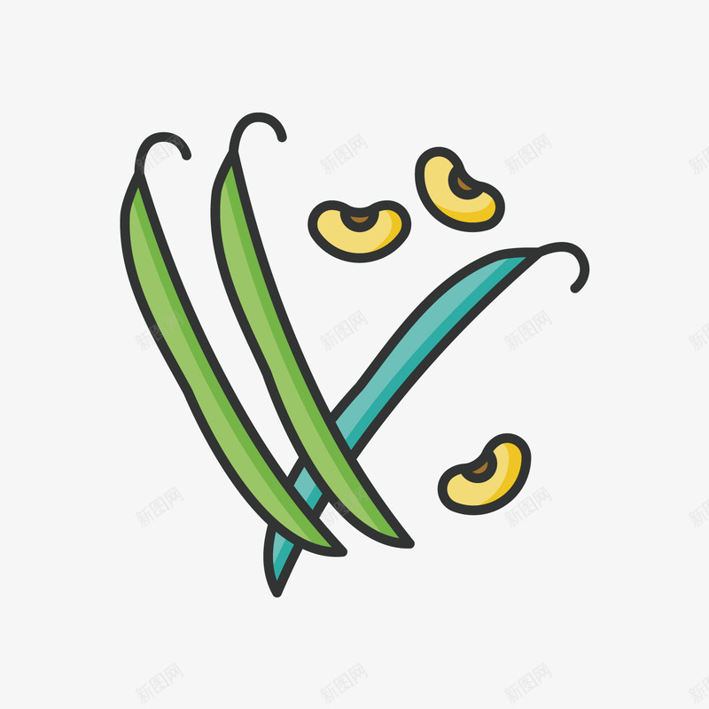 彩色豆角蔬菜元素矢量图ai免抠素材_新图网 https://ixintu.com 彩色 扁平化 手绘 线稿 美食 蔬菜 豆角 食物 矢量图