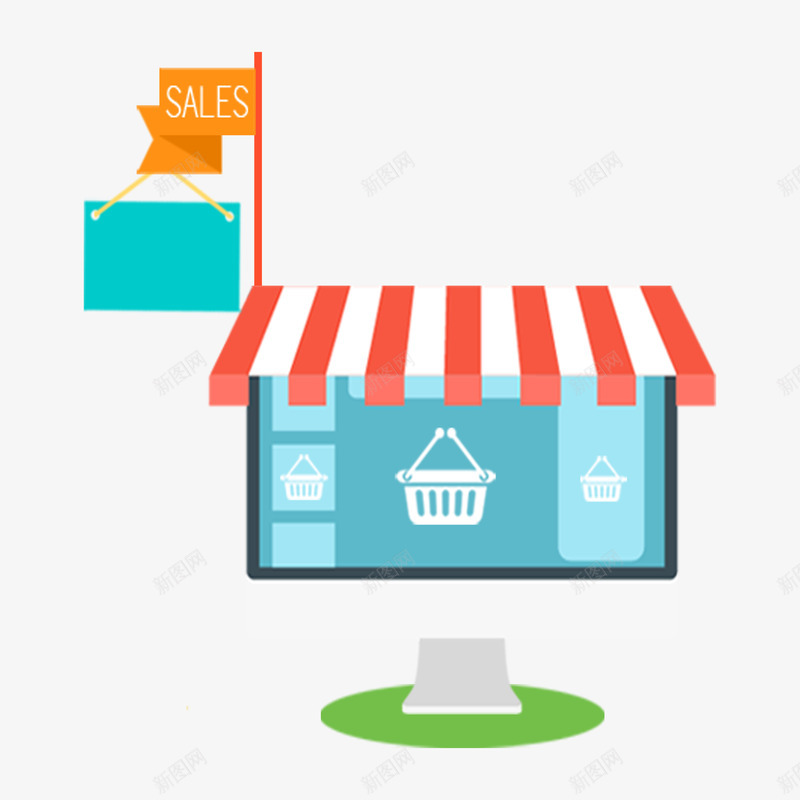购物店铺png免抠素材_新图网 https://ixintu.com 吊牌 商店 旗子 购物篮子