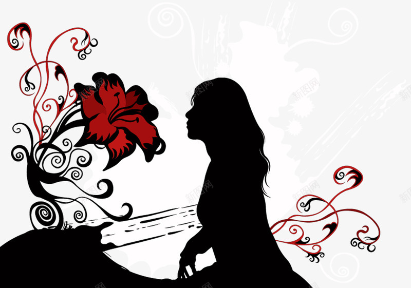 母亲节女性剪影png免抠素材_新图网 https://ixintu.com 剪影画 女性 母亲节 矢量人物 美女闻花 长发美女 闻花