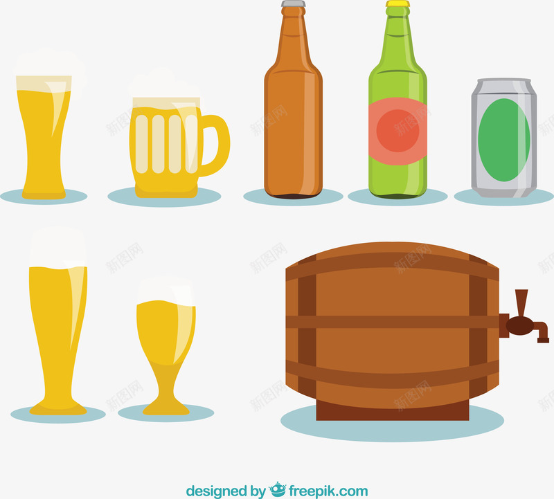 罐装啤酒png免抠素材_新图网 https://ixintu.com 卡通 啤酒 美食 酒杯 酒桶 酒瓶