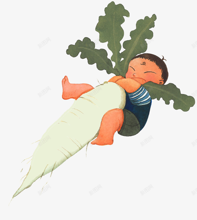 卡通男孩拔萝卜png免抠素材_新图网 https://ixintu.com 收获 种田 萝卜 蔬菜